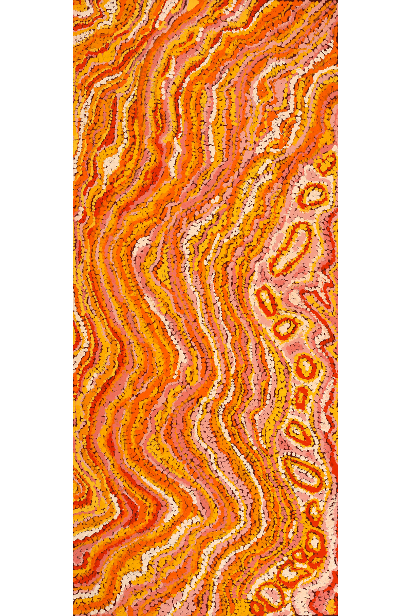 Aboriginal Art by Magda Nakamarra Curtis, Lappi Lappi Jukurrpa, 107x46cm - ART ARK®