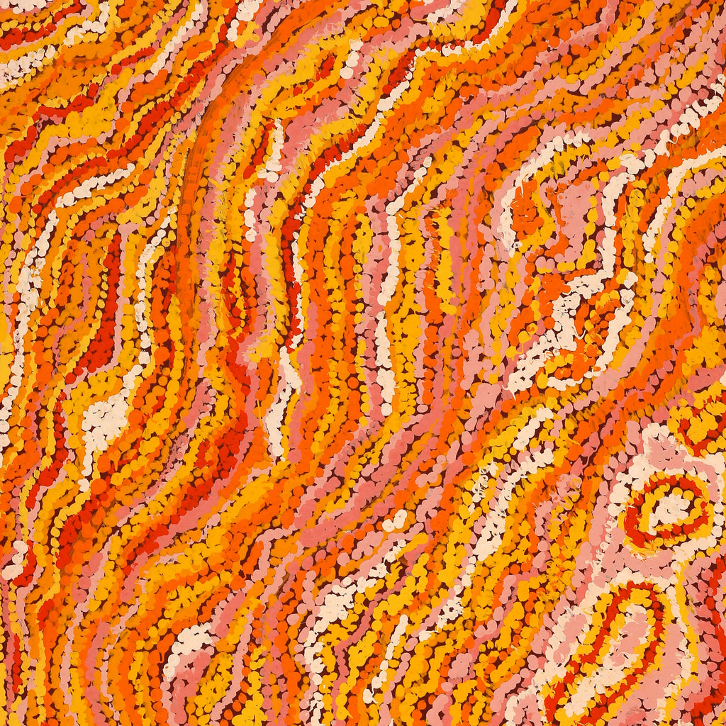 Aboriginal Artwork by Magda Nakamarra Curtis, Lappi Lappi Jukurrpa, 107x46cm