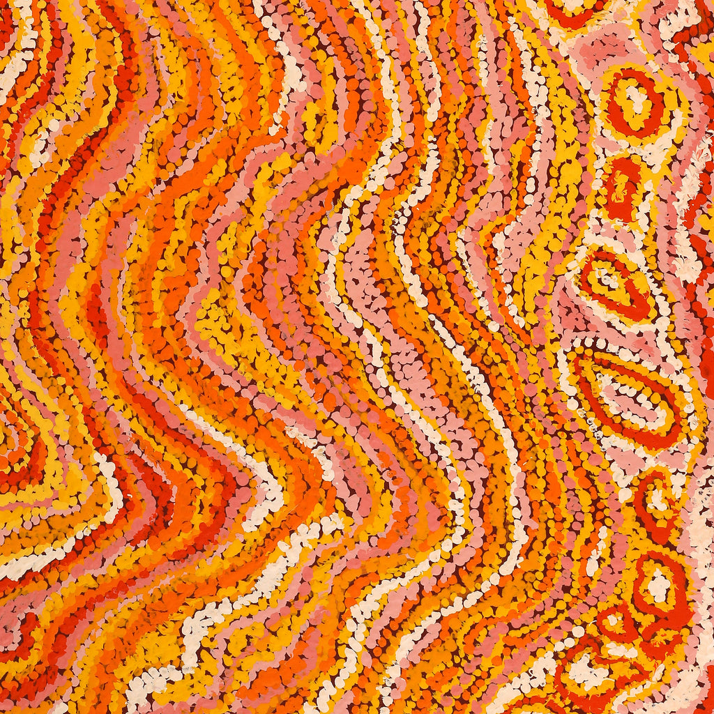 Aboriginal Artwork by Magda Nakamarra Curtis, Lappi Lappi Jukurrpa, 107x46cm