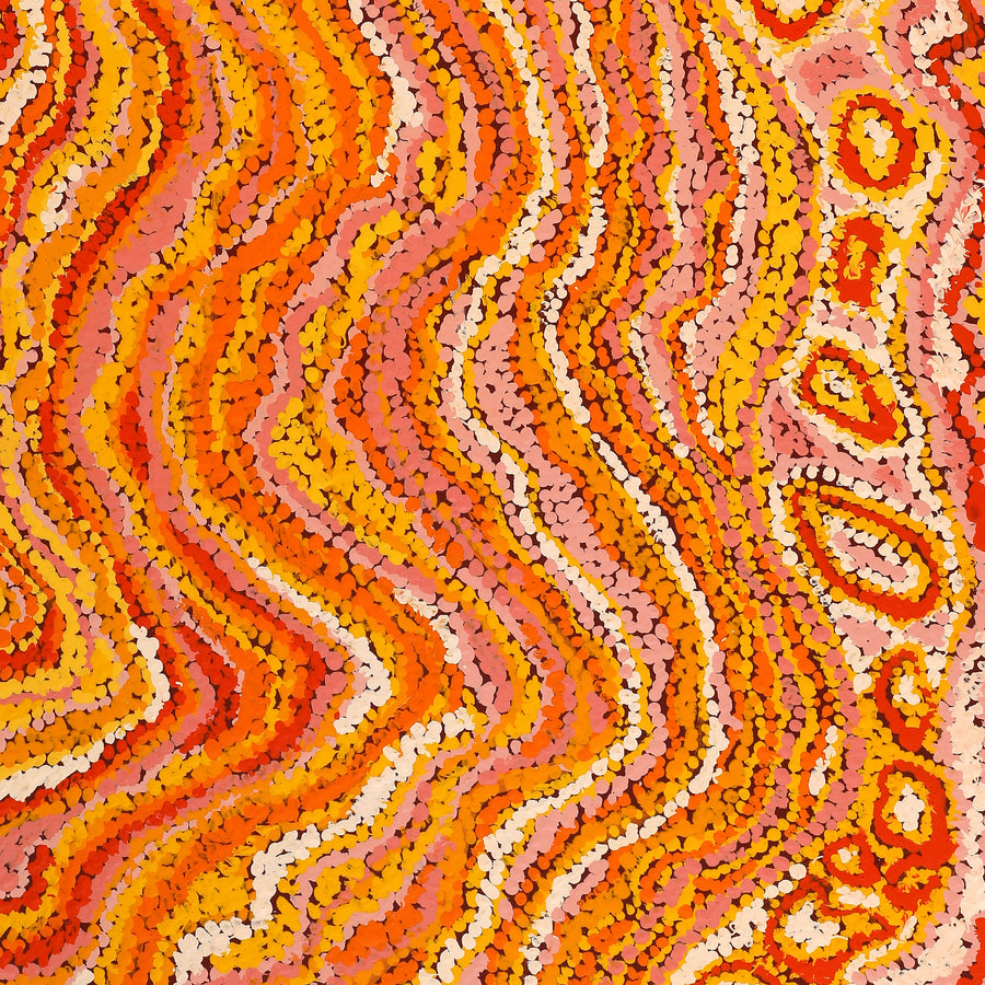 Aboriginal Artwork by Magda Nakamarra Curtis, Lappi Lappi Jukurrpa, 107x46cm