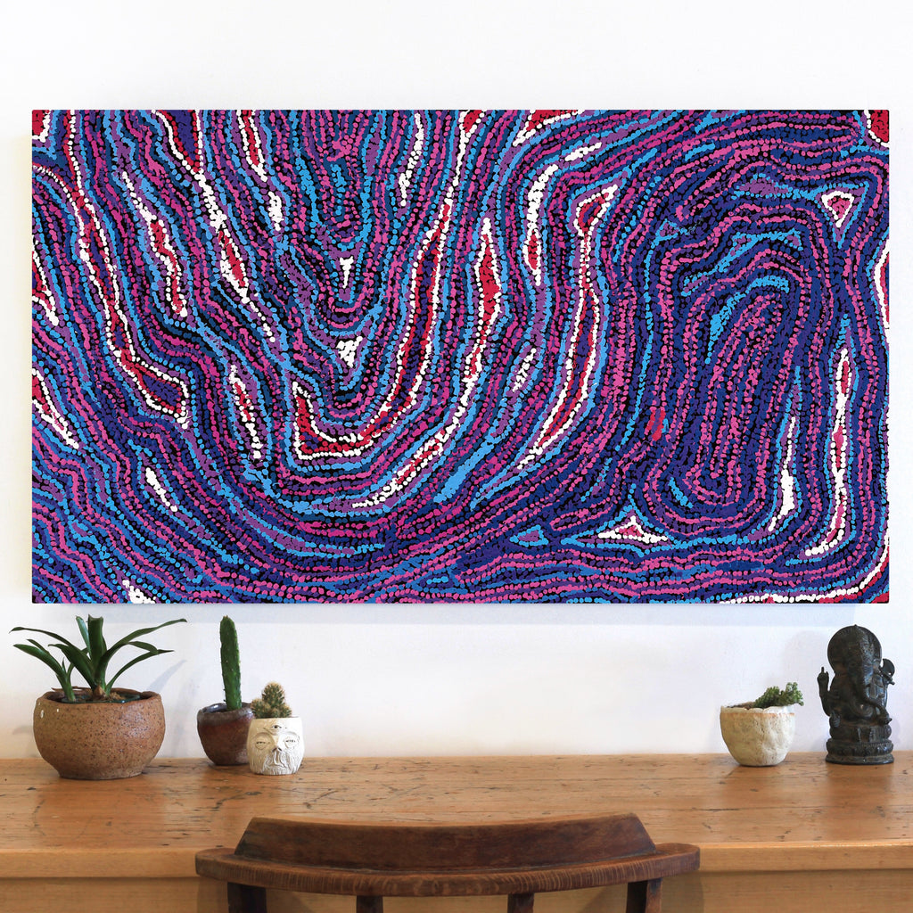 Aboriginal Artwork by Magda Nakamarra Curtis, Lappi Lappi Jukurrpa, 107x61cm