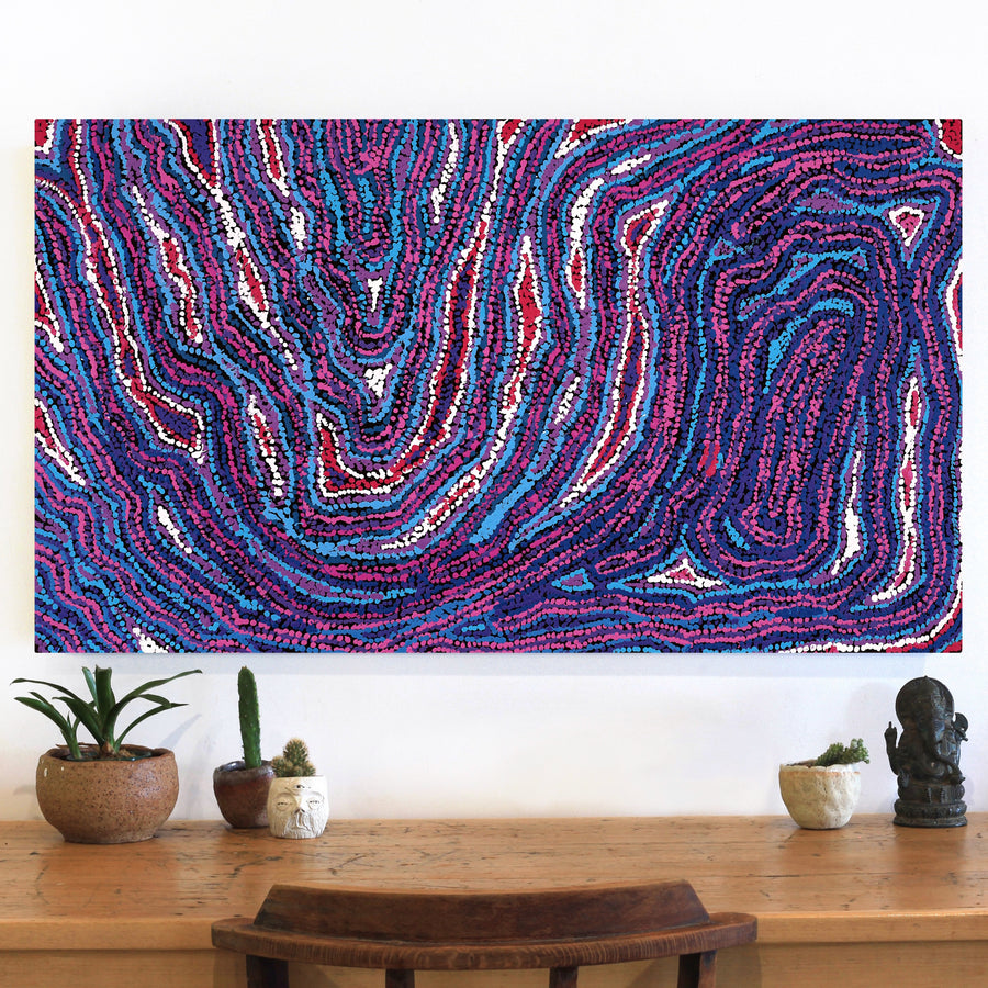 Aboriginal Artwork by Magda Nakamarra Curtis, Lappi Lappi Jukurrpa, 107x61cm