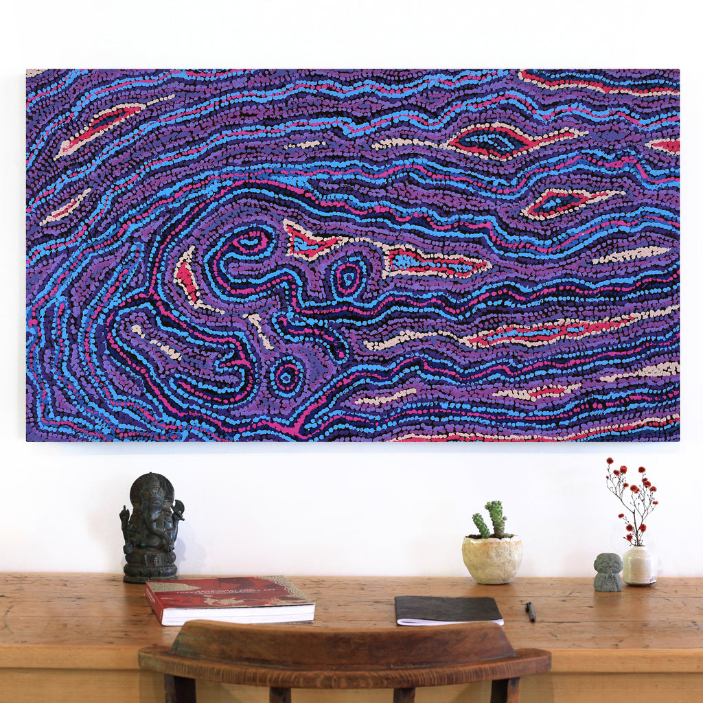 Aboriginal Artwork by Magda Nakamarra Curtis, Lappi Lappi Jukurrpa, 107x61cm