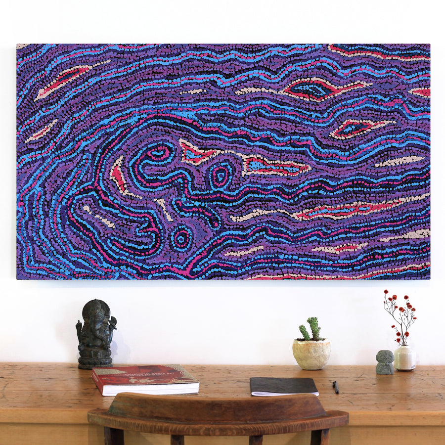 Aboriginal Artwork by Magda Nakamarra Curtis, Lappi Lappi Jukurrpa, 107x61cm