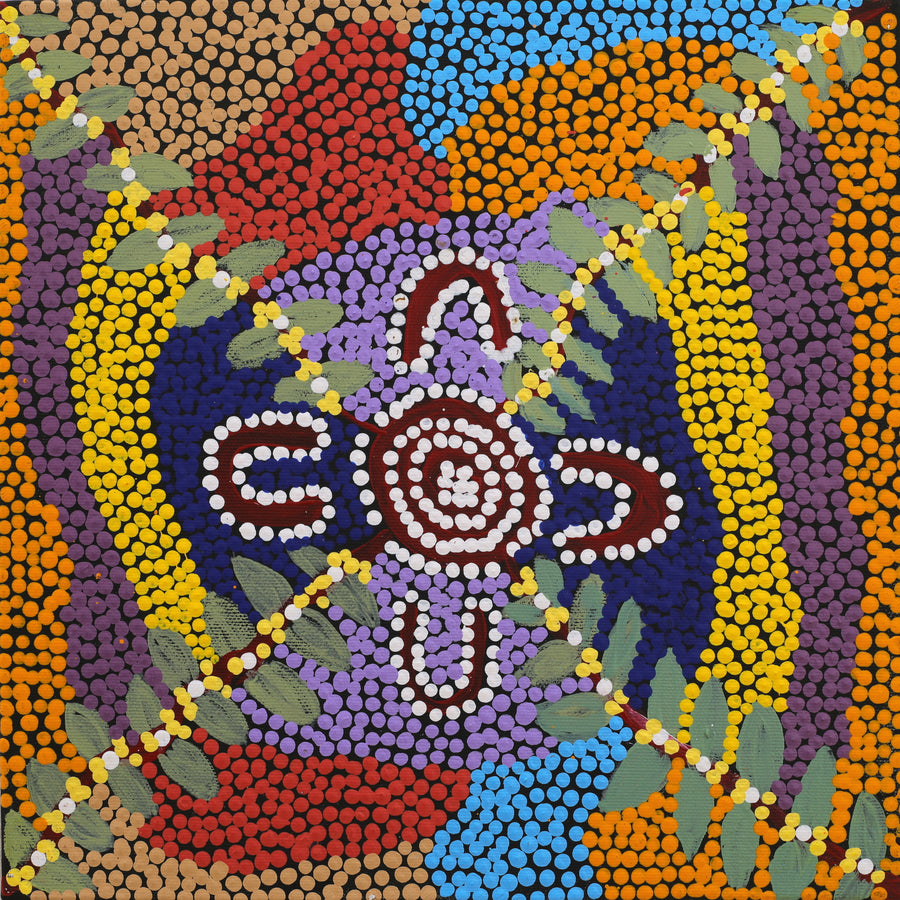 Aboriginal Artwork by Maggie Napangardi Kitson, Karnta Jukurrpa (Womens Dreaming), 30x30cm