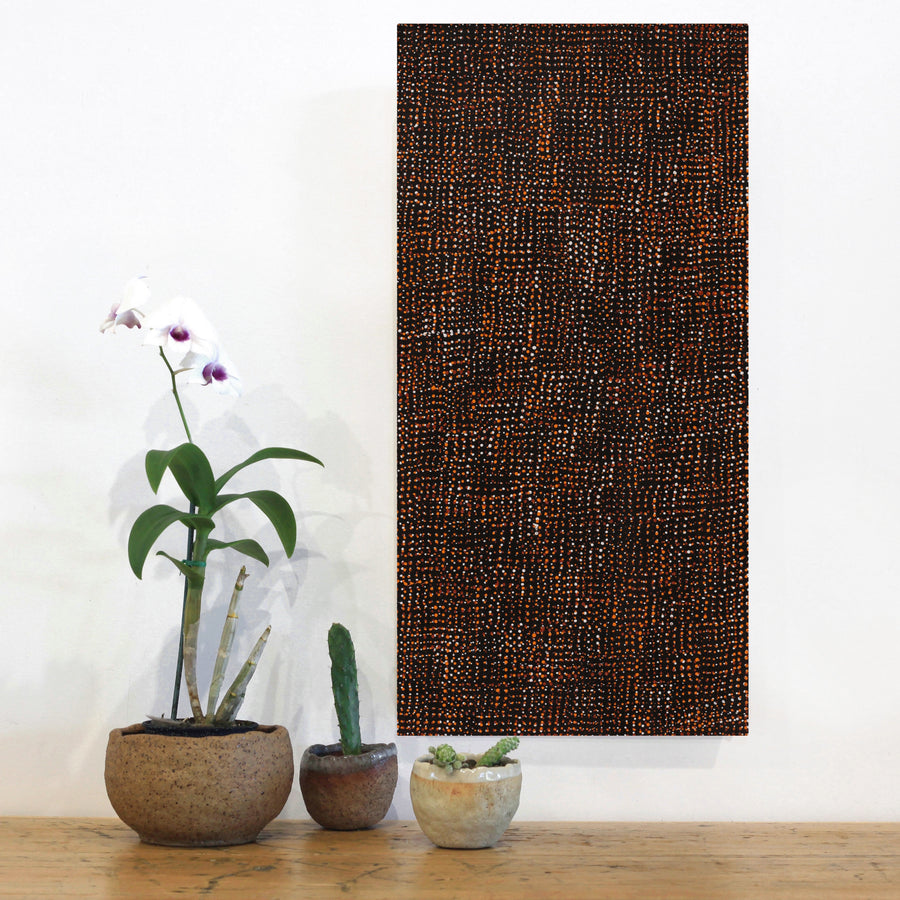 Aboriginal Artwork by Maitland Jupurrula Nelson, Patterns of the Landscape around Yuendumu, 61x30cm