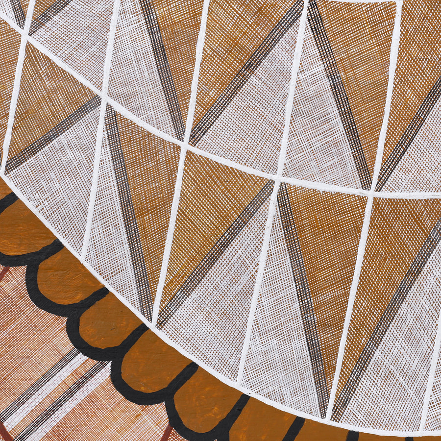 Aboriginal Artwork by Manasseh Namunjdja, Mibbarr (White-bellied Sea Eagle), 111x61m Bark Painting