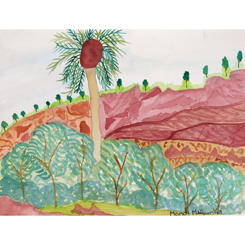 Aboriginal Artwork by Mandy Malbunka, Alyape (Palm Valley), 35.5x27cm