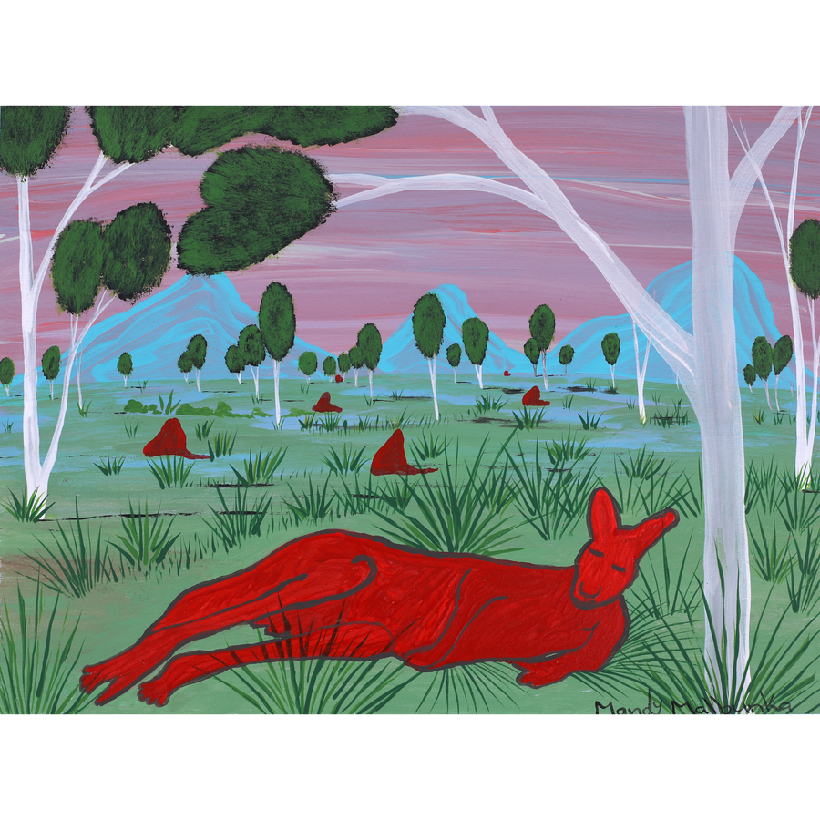 Aboriginal Artwork by Mandy Malbunka, Big Red Kangaroo, 35x26cm