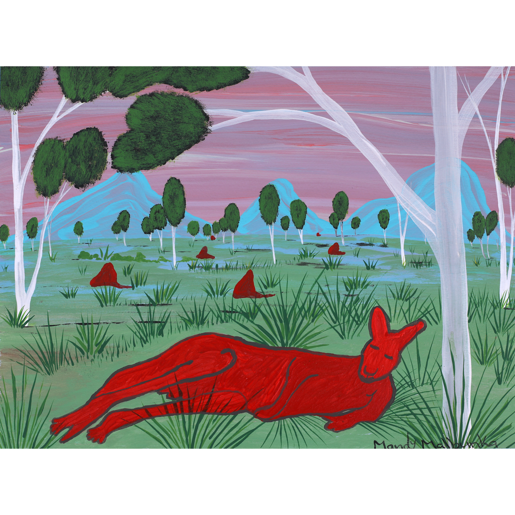 Aboriginal Art by Mandy Malbunka, Big Red Kangaroo, 35x26cm - ART ARK®