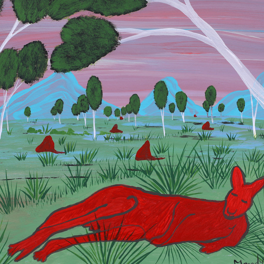 Aboriginal Artwork by Mandy Malbunka, Big Red Kangaroo, 35x26cm