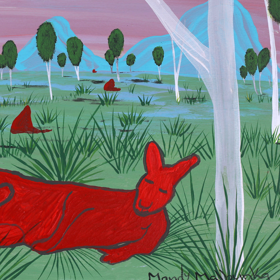 Aboriginal Artwork by Mandy Malbunka, Big Red Kangaroo, 35x26cm