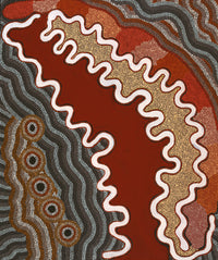 Aboriginal Artwork by Margaret Donegan, Wati Kutjara Wanampi, 91x76cm