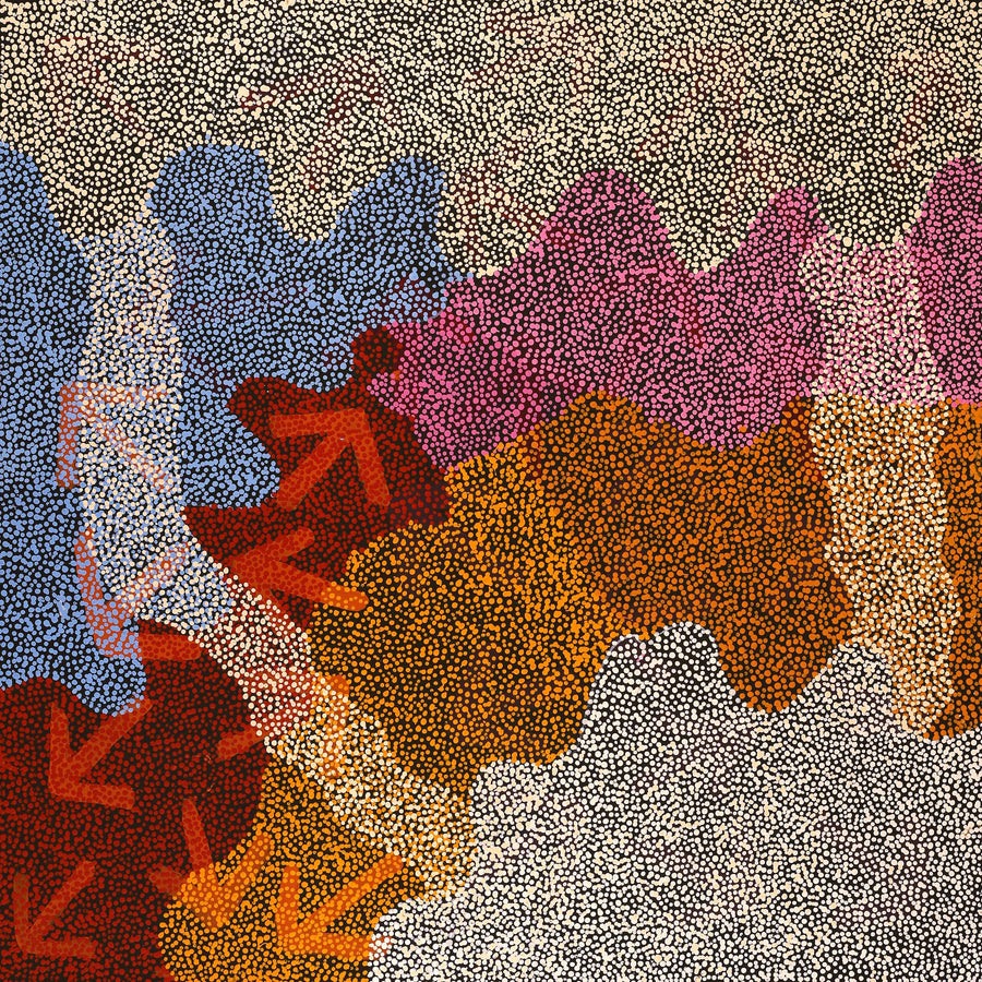 Aboriginal Artwork by Margaret Nangala Gallagher, Yankirri Jukurrpa (Emu Dreaming), 107x107cm