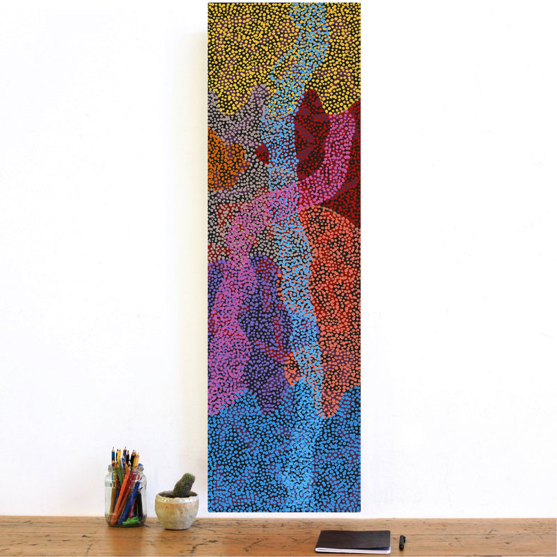 Aboriginal Artwork by Margaret Nangala Gallagher, Yankirri Jukurrpa (Emu Dreaming), 107x30cm