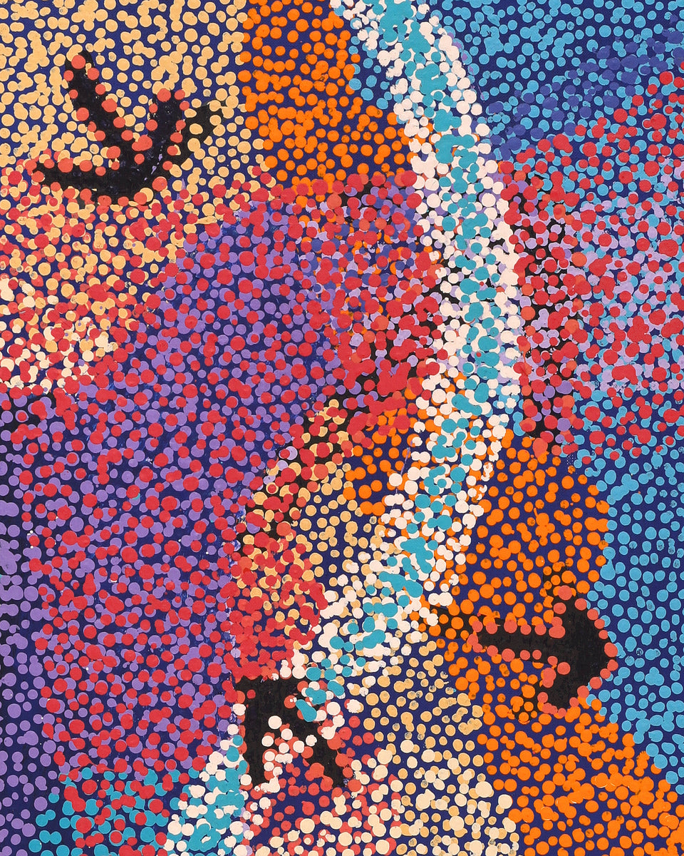 Aboriginal Artwork by Margaret Nangala Gallagher, Yankirri Jukurrpa (Emu Dreaming), 107x30cm