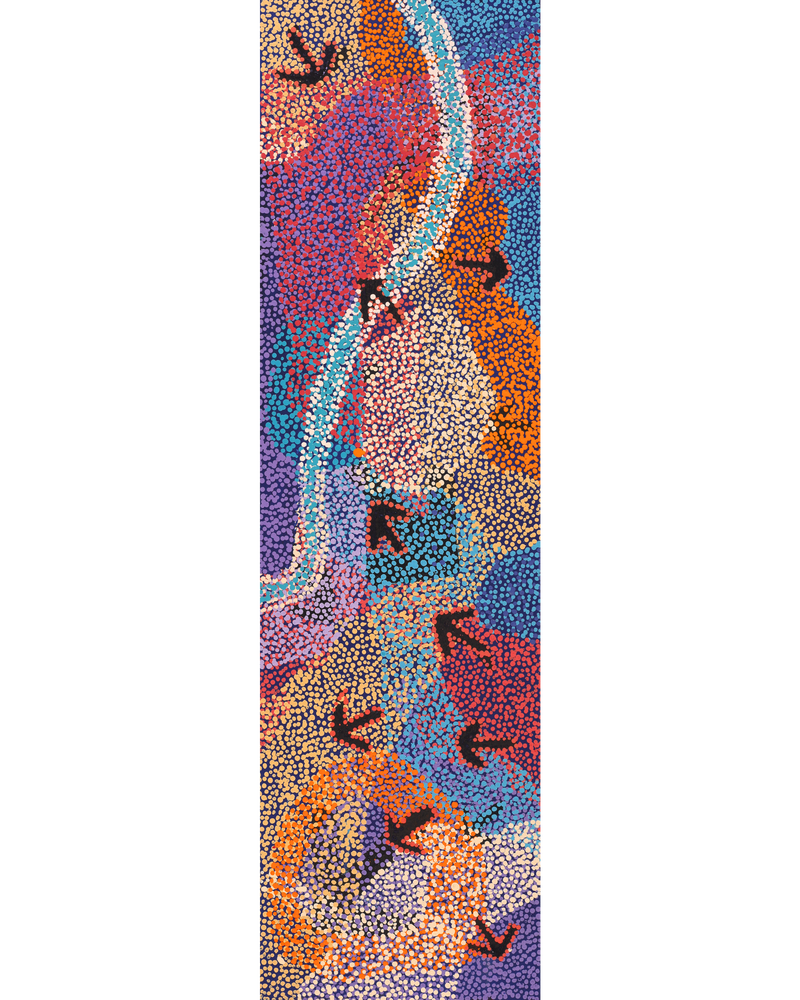 Aboriginal Artwork by Margaret Nangala Gallagher, Yankirri Jukurrpa (Emu Dreaming), 107x30cm
