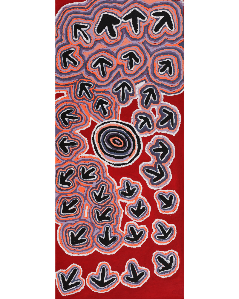 Aboriginal Artwork by Margaret Nangala Gallagher, Yankirri Jukurrpa (Emu Dreaming), 107x46cm