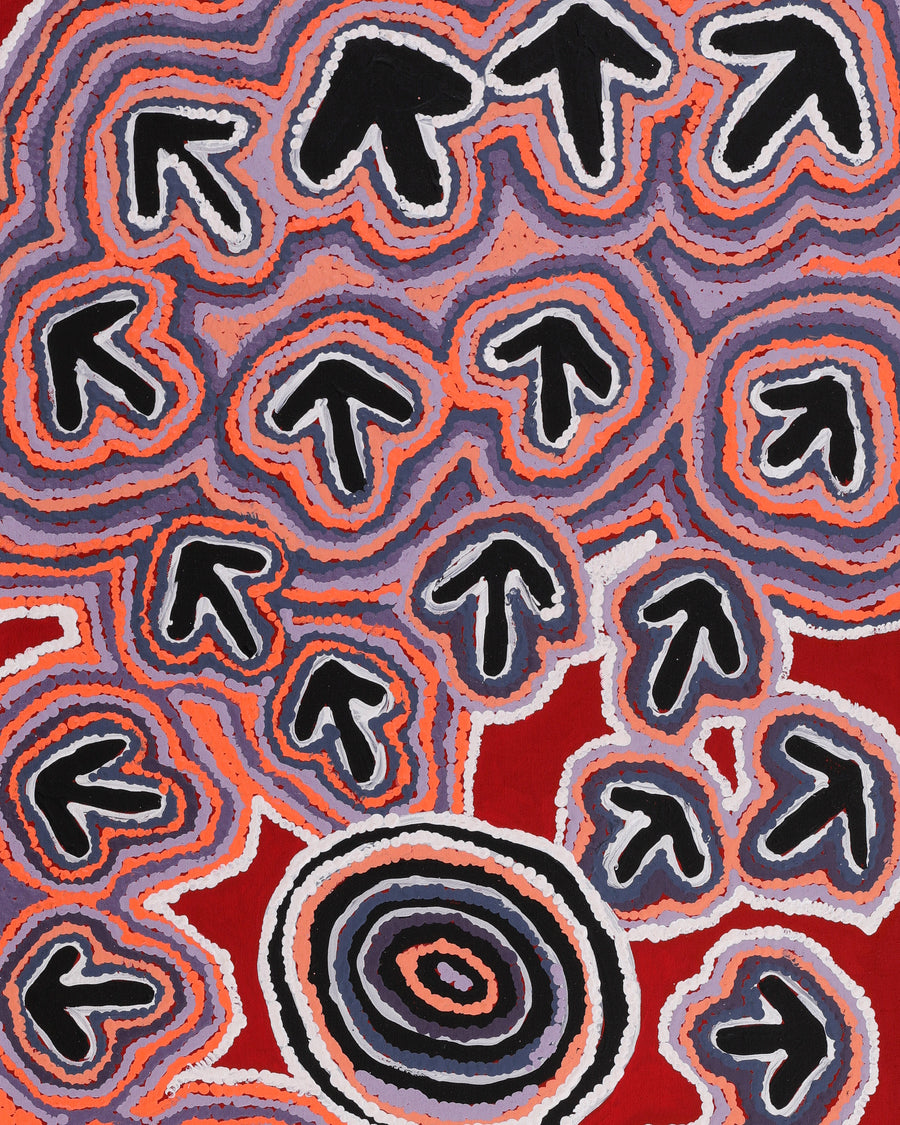 Aboriginal Artwork by Margaret Nangala Gallagher, Yankirri Jukurrpa (Emu Dreaming), 107x46cm