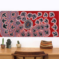 Aboriginal Artwork by Margaret Nangala Gallagher, Yankirri Jukurrpa (Emu Dreaming), 107x46cm