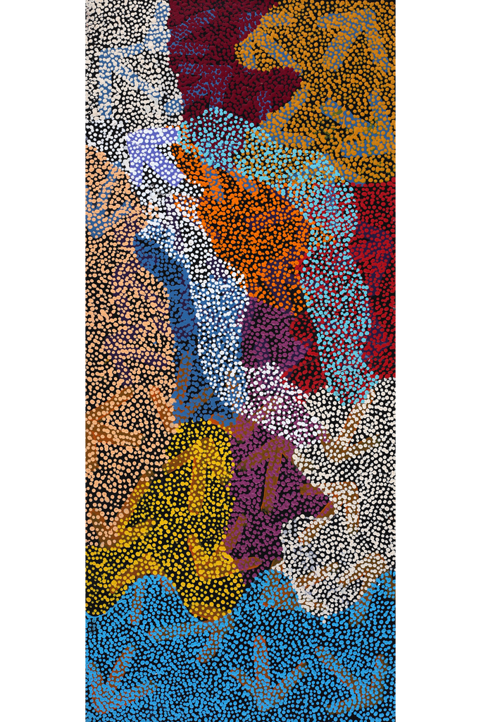 Aboriginal Artwork by Margaret Nangala Gallagher, Yankirri Jukurrpa (Emu Dreaming), 107x46cm