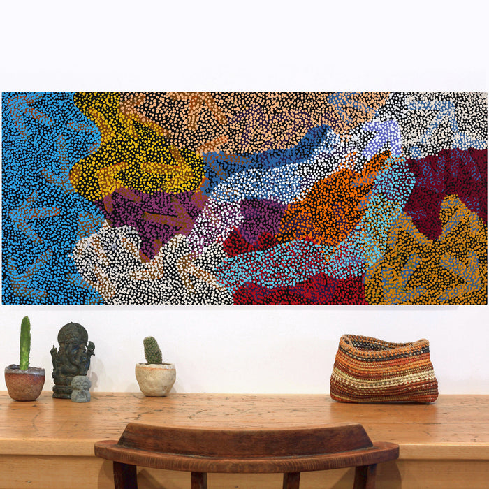 Aboriginal Art by Margaret Nangala Gallagher, Yankirri Jukurrpa (Emu Dreaming), 107x46cm - ART ARK®