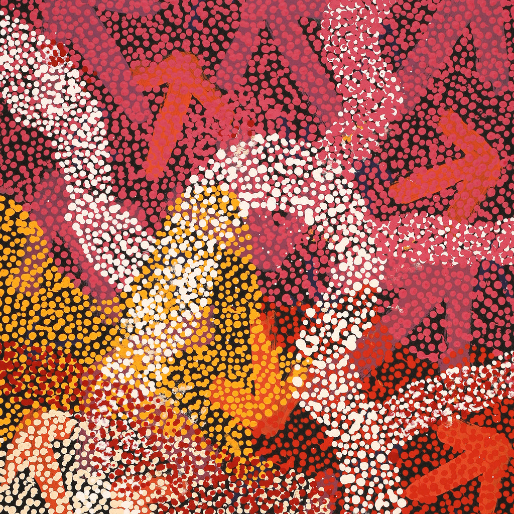 Aboriginal Artwork by Margaret Nangala Gallagher, Yankirri Jukurrpa (Emu Dreaming), 107x46cm