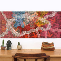 Aboriginal Artwork by Margaret Nangala Gallagher, Yankirri Jukurrpa (Emu Dreaming), 107x46cm