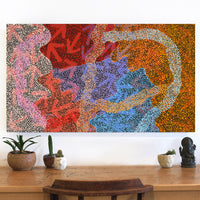 Aboriginal Artwork by Margaret Nangala Gallagher, Yankirri Jukurrpa (Emu Dreaming), 107x61cm