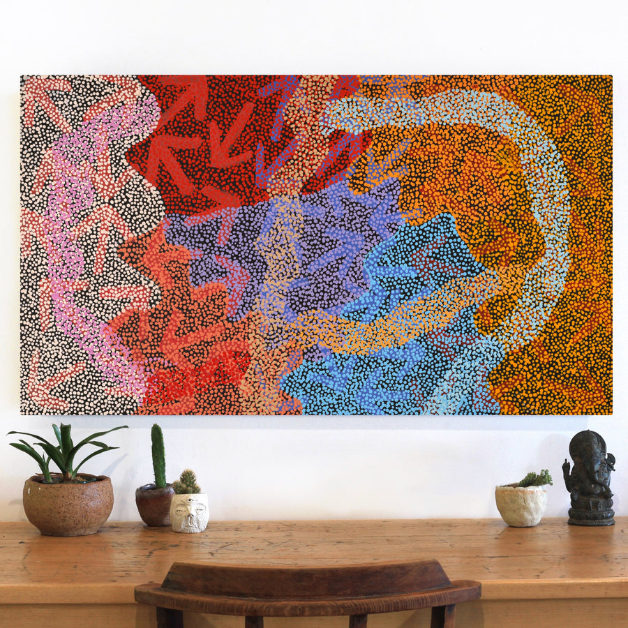Aboriginal Artwork by Margaret Nangala Gallagher, Yankirri Jukurrpa (Emu Dreaming), 107x61cm