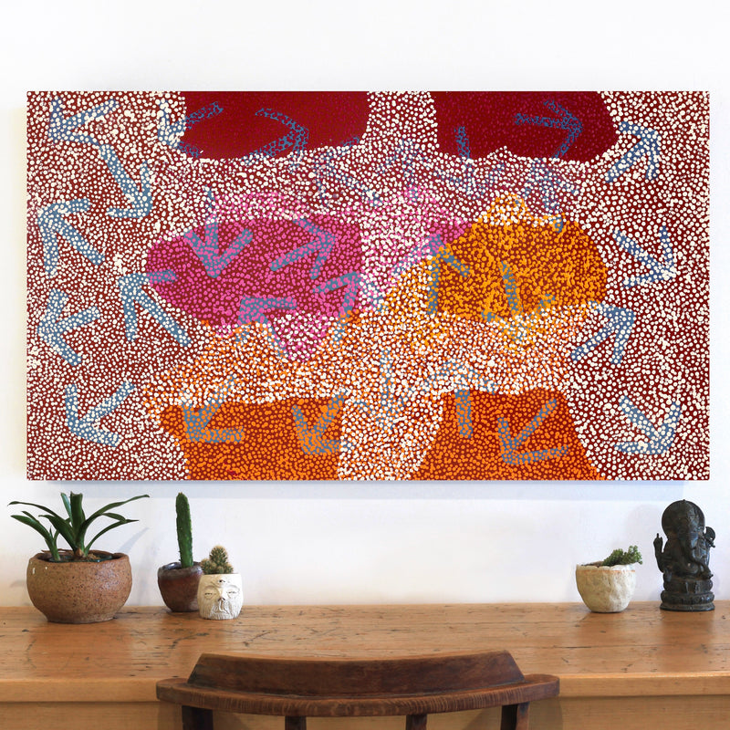 Aboriginal Artwork by Margaret Nangala Gallagher, Yankirri Jukurrpa (Emu Dreaming), 107x61cm