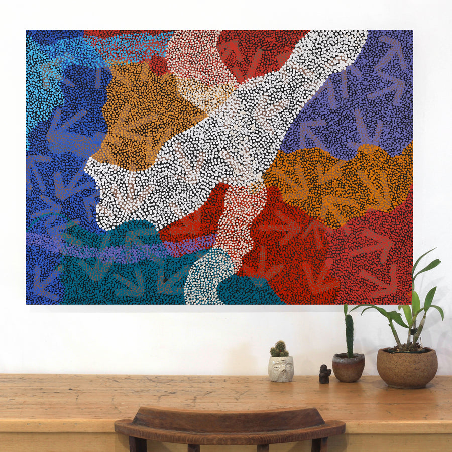 Aboriginal Artwork by Margaret Nangala Gallagher, Yankirri Jukurrpa (Emu Dreaming), 107x76cm