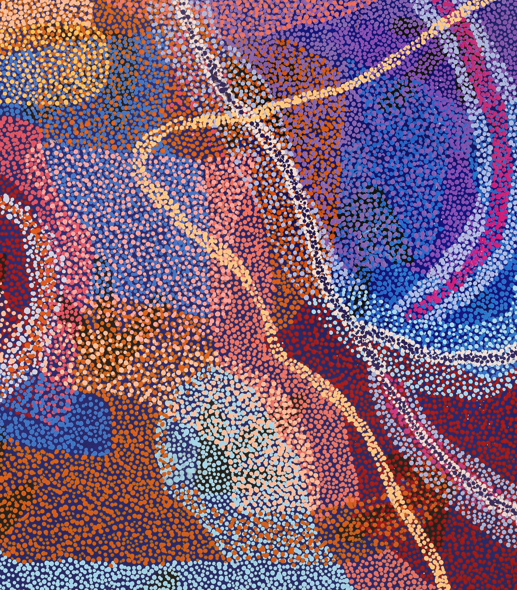 Aboriginal Artwork by Margaret Nangala Gallagher, Yankirri Jukurrpa (Emu Dreaming), 122x107cm