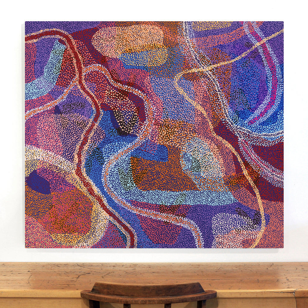 Aboriginal Artwork by Margaret Nangala Gallagher, Yankirri Jukurrpa (Emu Dreaming), 122x107cm