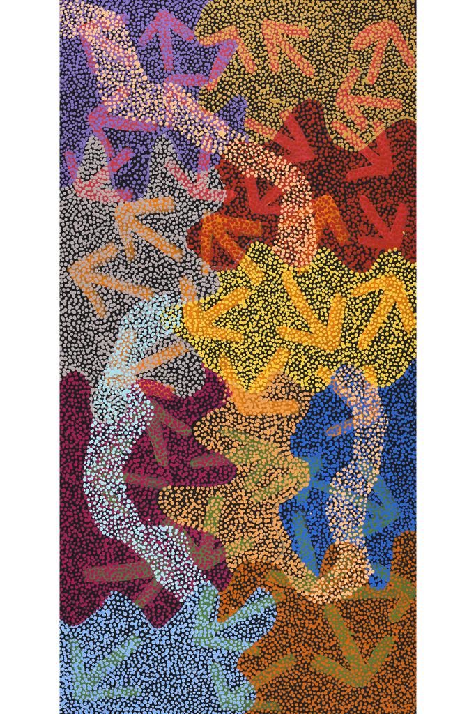 Aboriginal Artwork by Margaret Nangala Gallagher, Yankirri Jukurrpa (Emu Dreaming), 122x61cm