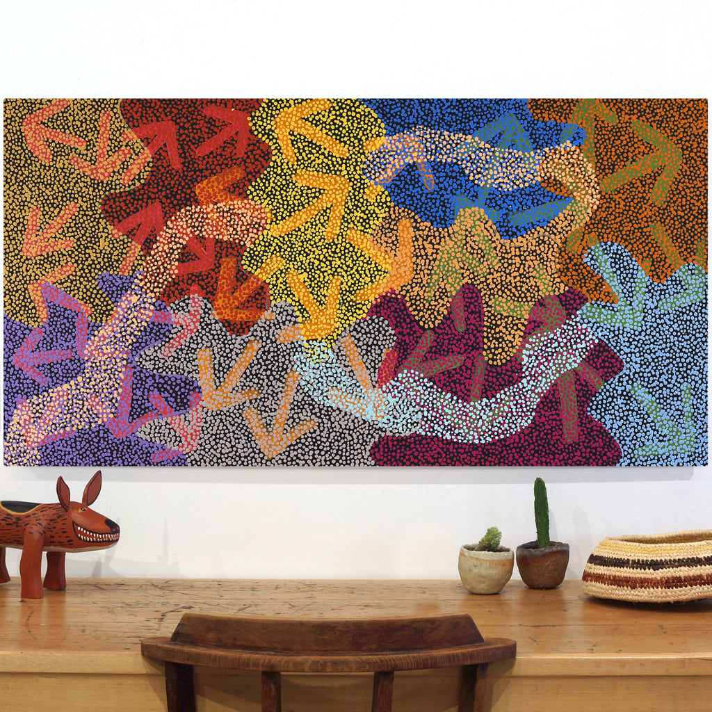 Aboriginal Artwork by Margaret Nangala Gallagher, Yankirri Jukurrpa (Emu Dreaming), 122x61cm
