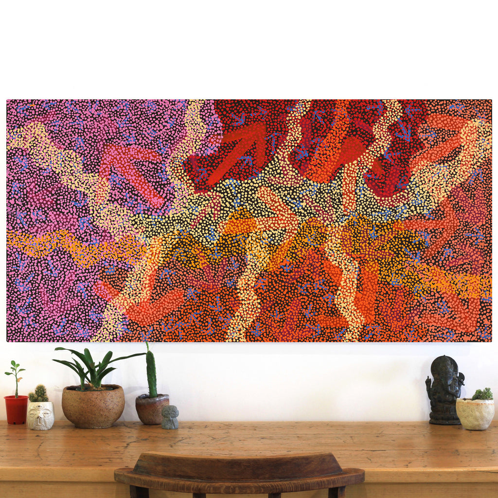 Aboriginal Artwork by Margaret Nangala Gallagher, Yankirri Jukurrpa (Emu Dreaming), 122x61cm