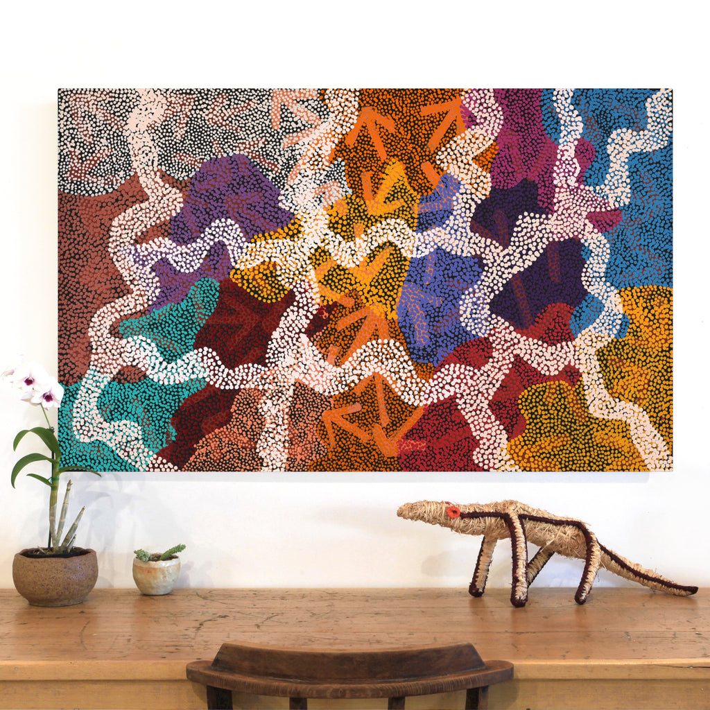 Aboriginal Artwork by Margaret Nangala Gallagher, Yankirri Jukurrpa (Emu Dreaming), 122x76cm