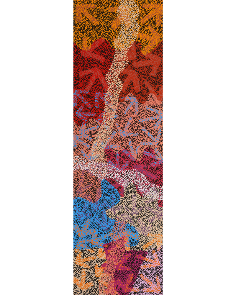 Aboriginal Artwork by Margaret Nangala Gallagher, Yankirri Jukurrpa (Emu Dreaming), 152x46cm