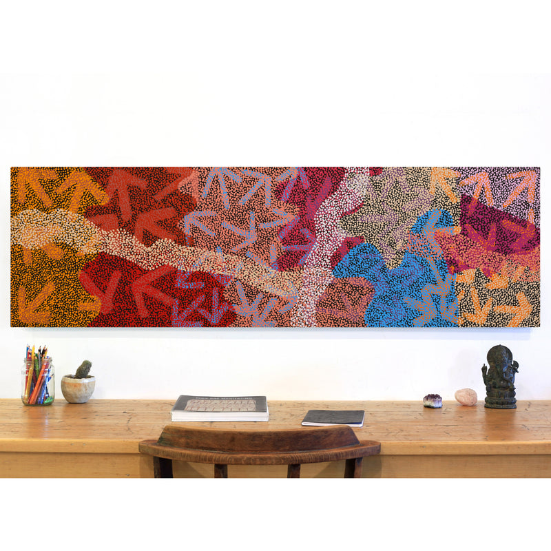 Aboriginal Artwork by Margaret Nangala Gallagher, Yankirri Jukurrpa (Emu Dreaming), 152x46cm