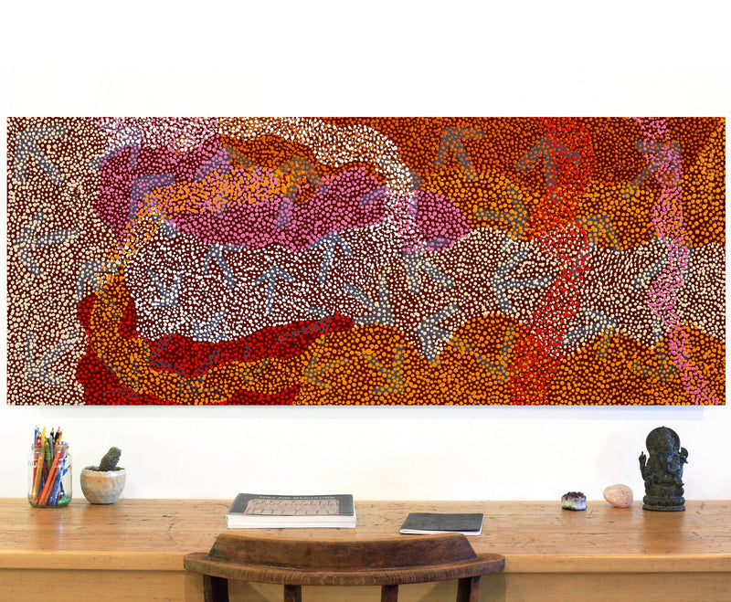 Aboriginal Artwork by Margaret Nangala Gallagher, Yankirri Jukurrpa (Emu Dreaming), 152x61cm
