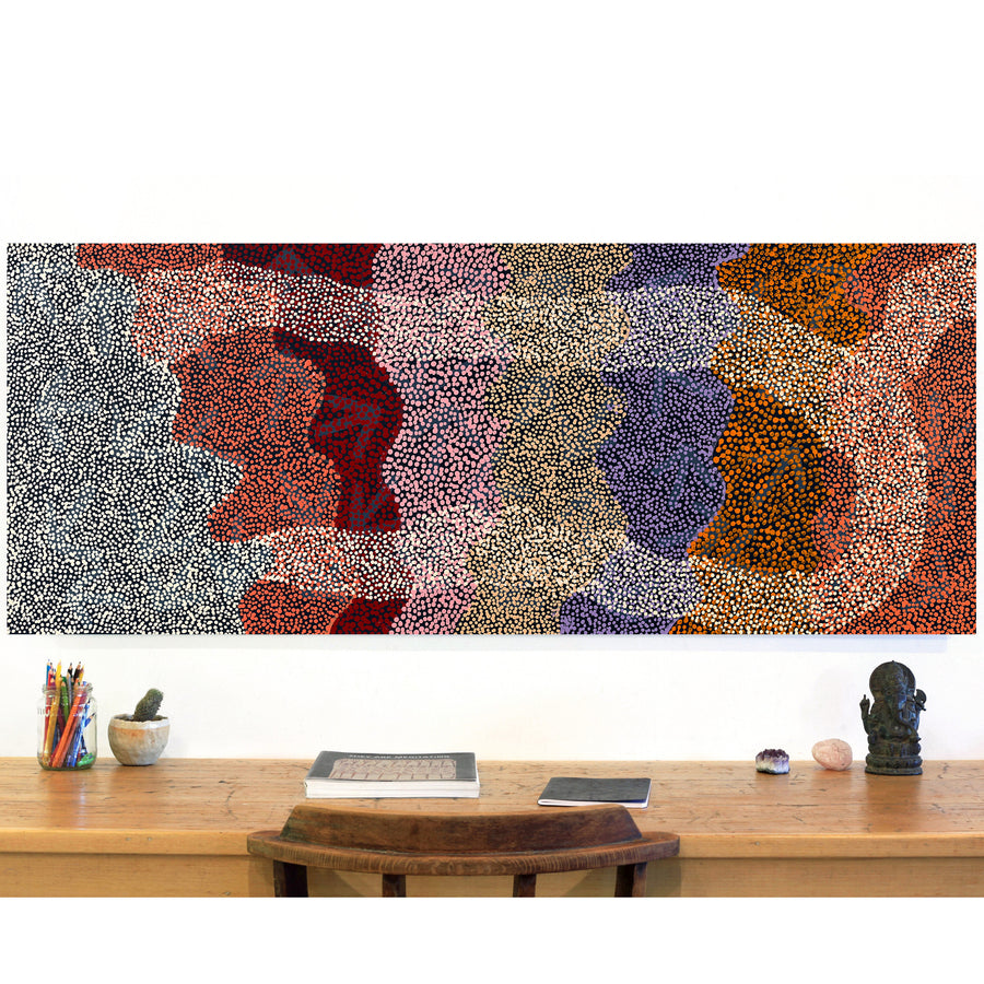 Aboriginal Artwork by Margaret Nangala Gallagher, Yankirri Jukurrpa (Emu Dreaming), 152x61cm