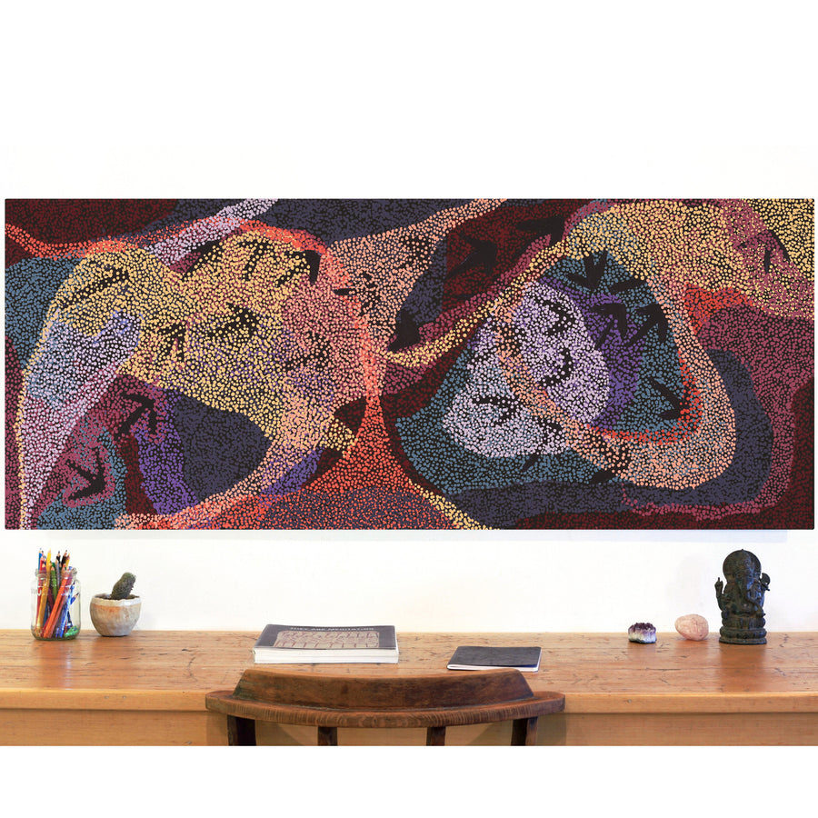 Aboriginal Artwork by Margaret Nangala Gallagher, Yankirri Jukurrpa (Emu Dreaming), 152x61cm