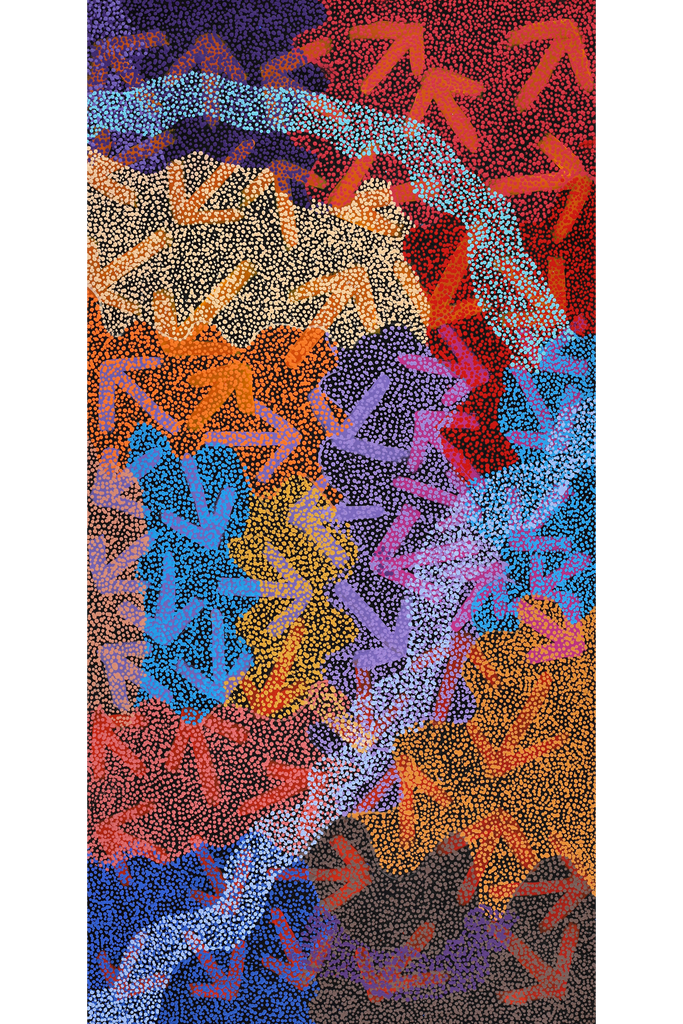 Aboriginal Artwork by Margaret Nangala Gallagher, Yankirri Jukurrpa (Emu Dreaming), 153x76cm