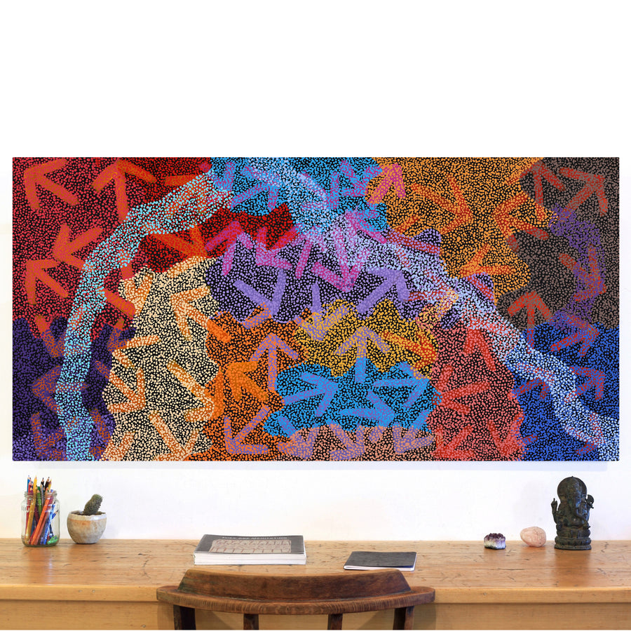 Aboriginal Artwork by Margaret Nangala Gallagher, Yankirri Jukurrpa (Emu Dreaming), 153x76cm
