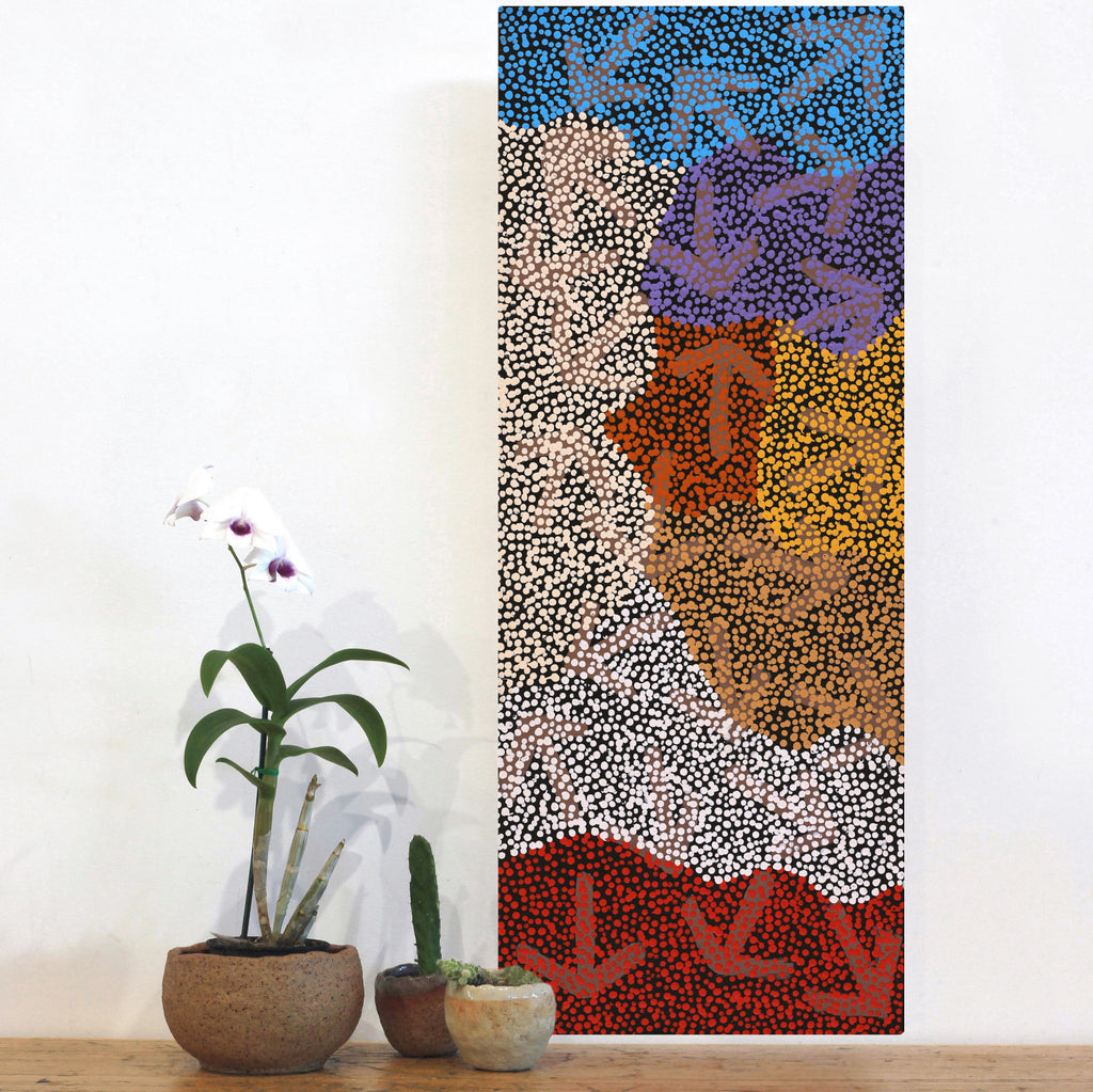 Aboriginal Artwork by Margaret Nangala Gallagher, Yankirri Jukurrpa (Emu Dreaming), 76x30cm