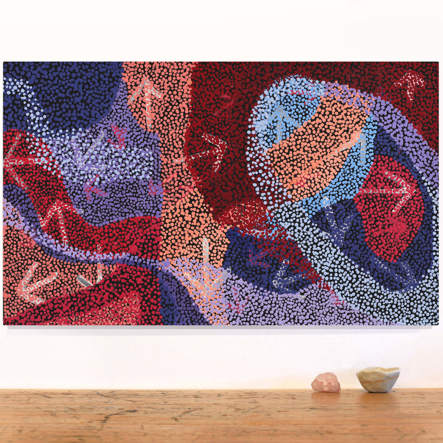 Aboriginal Artwork by Margaret Nangala Gallagher, Yankirri Jukurrpa (Emu Dreaming), 76x46cm