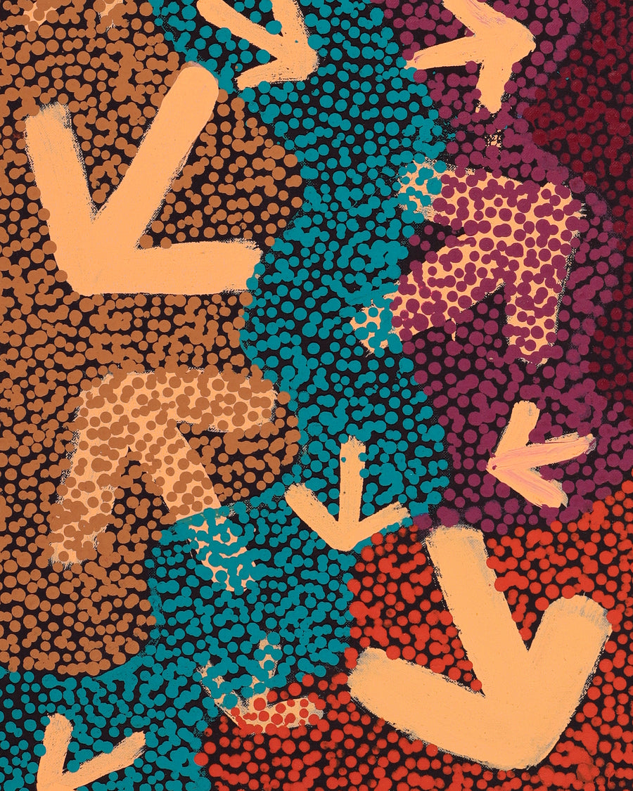 Aboriginal Artwork by Margaret Nangala Gallagher, Yankirri Jukurrpa (Emu Dreaming), 91x30cm