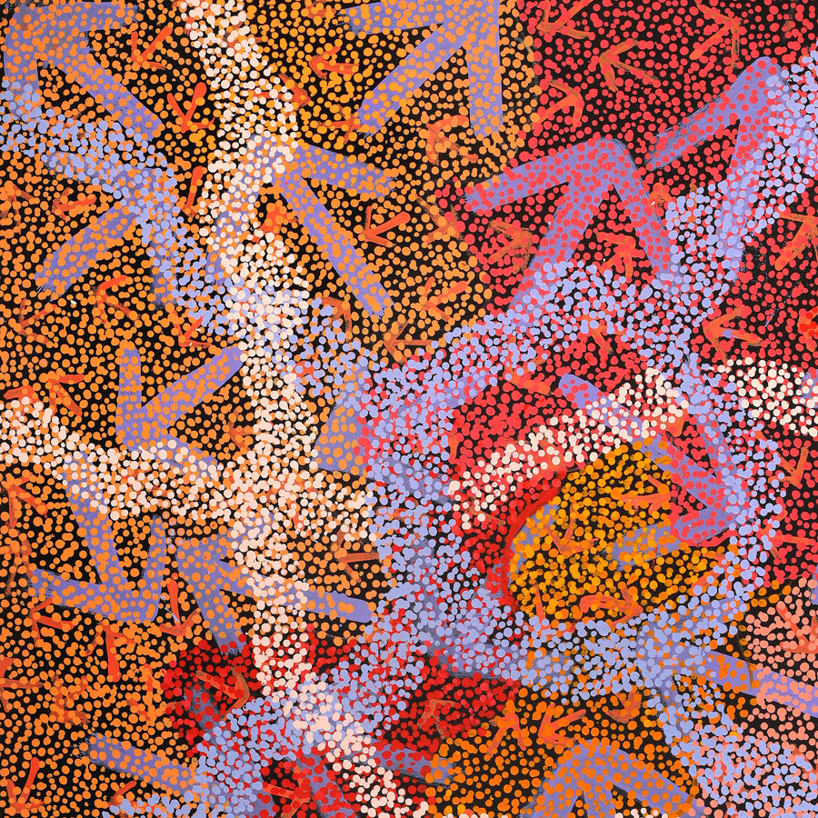 Aboriginal Artwork by Margaret Nangala Gallagher, Yankirri Jukurrpa (Emu Dreaming), 91x76cm