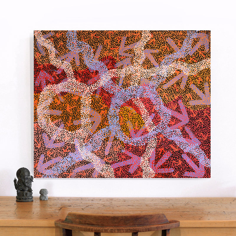 Aboriginal Artwork by Margaret Nangala Gallagher, Yankirri Jukurrpa (Emu Dreaming), 91x76cm